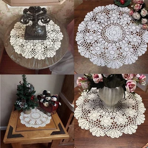 20" Vintage Hand Crochet Flower Tablecloth Round Lace Table Topper Mats Doilies - Picture 1 of 30
