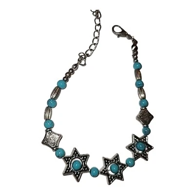 Silver Tone Turquoise Beaded Star Bracelet 6"-8" - Image 1 of 4