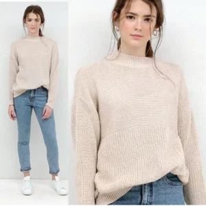 Steinbeige hochgeschlossener Langarm-Strickpullover Strickoberteil für Damen UK 8–16 - Bild 1 von 12