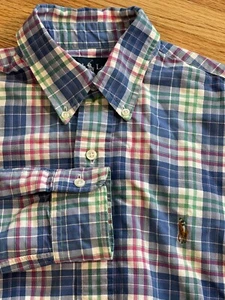Ralph Lauren Mens Small Cotton Plaid Long Sleeve Button Down Shirt Custom Fit - Picture 1 of 7