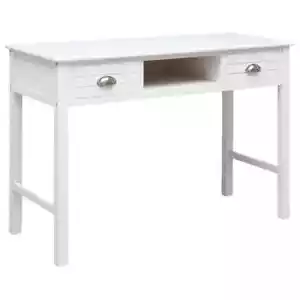 Solid Wood Paulownia Desk White Wooden Computer Study Writing vidaXL - Picture 1 of 9