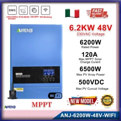 6200W Ibrido Off-Grid Inverter Solare MPPT 120A 220/230V 48V 500V Onda Seno Puro - Bild 1 von 4