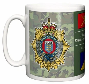 Soldado del Ejército Británico 1 Regimiento Real Cuerpo de Logística Insignia TRF Taza de té de café - Imagen 1 de 4