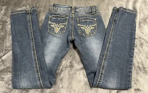 C’est Toi Jeans Blue Denim Skinny Stretch Embroidered Size 1 (25x30) - Picture 1 of 15