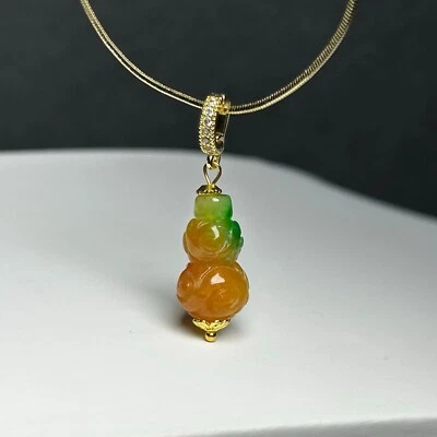  Colgante y collar de calabaza de la suerte jadeíta jade verde y amarillo natural Foto 1 de 4