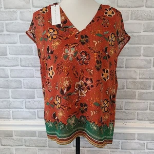 Blusa Top Boho Verano Resort Maison d'Amelie Manga Gorra Cuello en V NUEVA Mediana - Imagen 1 de 9