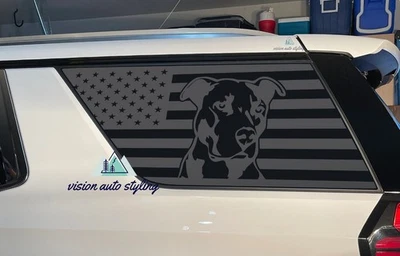 Se adapta a Chevy Tahoe 2021-2025 cuarto de ventana bandera americana Pit Bull perro calcomanía negra Foto 1 de 4