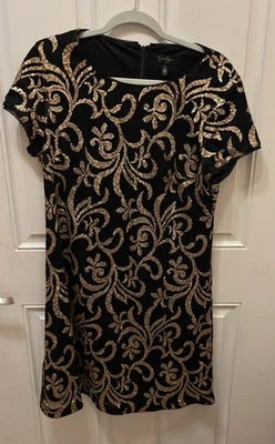 Ladies Jessica Simpson Black and Gold Party Dress sz. 12 - Image 1 of 4