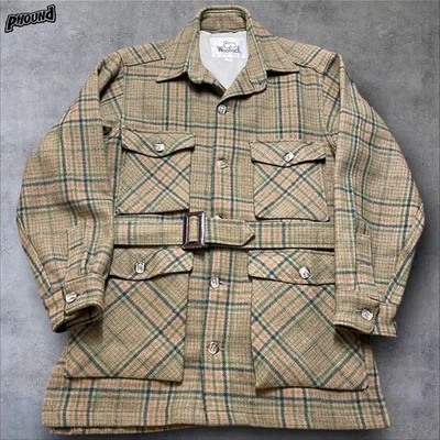 Woolrich Jacket Mens Medium Green Plaid Belted Field Hunting Cruiser Pockets - Image 1 of 4