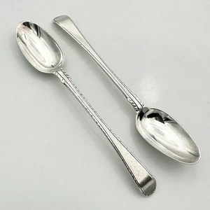 PAIR GEORGE III TEASPOONS STERLING SILVER LONDON c1770 JOHN LAMPFERT - Picture 1 of 4