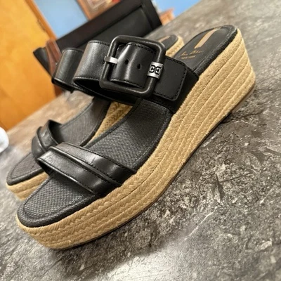 SAM EDELMAN Mujer Carson Alpargata Cuero Cuña Yute Envuelto Hebilla Deslizable 10 Foto 1 de 4