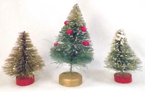 3 Bottle Brush Christmas Trees Snow 1 Has Red Berries Putz Train Display Vintage - Picture 1 of 7