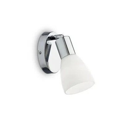 Applique faretto in vetro bianco 1 luce da parete specchio cromata ideal lux - Immagine 1 di 3