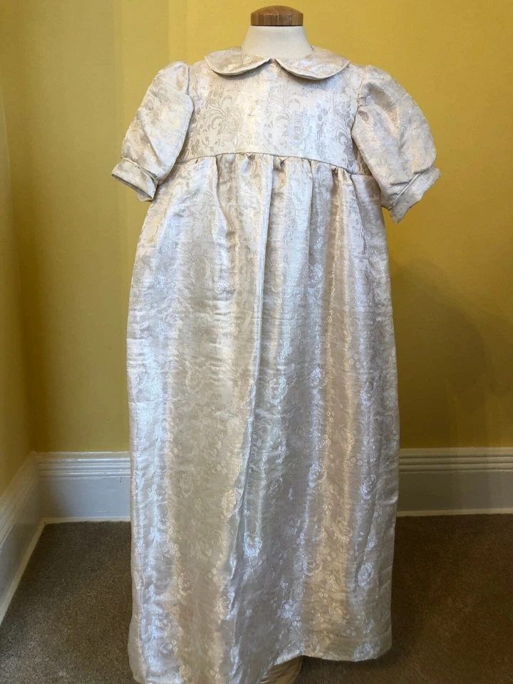 Stunning Ivory/Gold damask silk dupion heirloom Christening Gown - Image 1 of 4