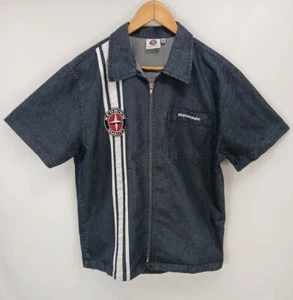 Vintage Schwinn Quality Blue Denim Full Zip Work Shirt Short Sleeve Men's Sz M - Picture 1 of 6