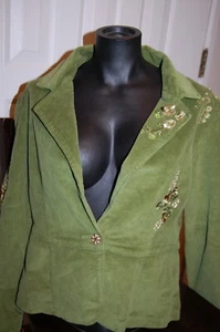 NWT Live A Little Women’s Green Floral Embroidered Beaded Jacket Sz L Retail $59 - Picture 1 of 8