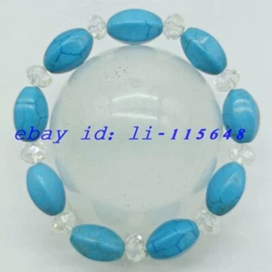 10x16mm Blue Turquoise &5x8mm White Faceted Crystal Beaded Bracelet 7.5In Gift - Picture 1 of 6