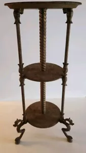 Antique Dragons Griffins Cast Iron 3 Tier Plant Stand Side Table For Restoration - Picture 1 of 12
