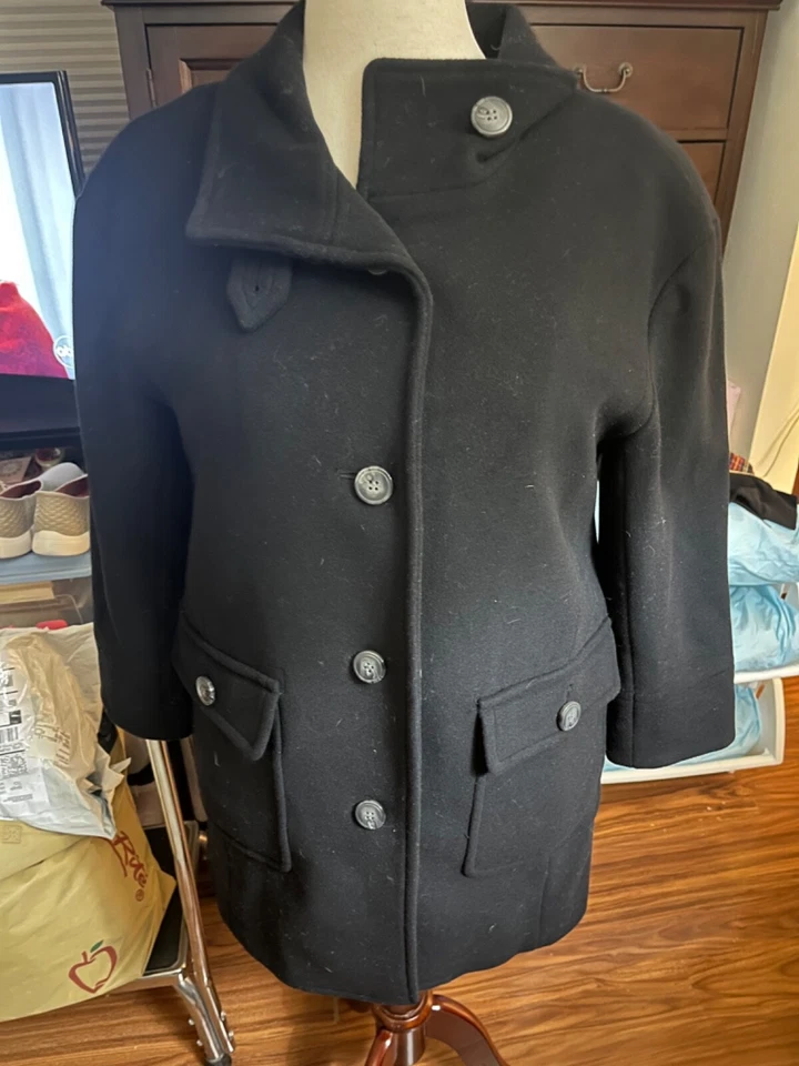 Nuevo con etiquetas Chaquetón Talbots Negro Mezcla Lana 6 Botones Bolsillos Grandes Talla: Pequeño Mediano Foto 1 de 4