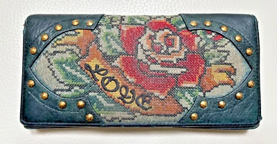 Cartera Boho Vintage Isabella Fiore Cuero Verde Multi Compartimento Amor Foto 1 de 4