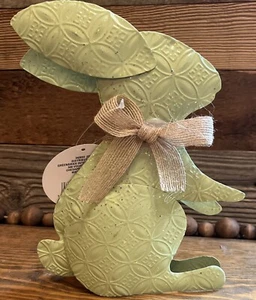 Primitive Rustic Metal Green Sparkling Bunny 9” H New/w Tag Easter Decoration - Picture 1 of 3