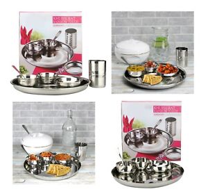 Stainless Steel Thali Dinner Set 6PC Indian Round Thali Plate Tray Serving Dish