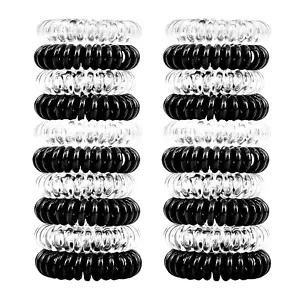 50Pcs Spiral Hair Ties Black Clear Coil Hair Ties Phone Cord Plastic Ponytail Ho - Picture 1 of 8