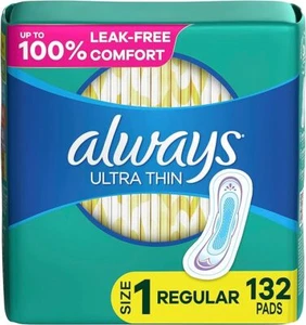 Always Ultra Thin, Feminine Pads For Women, Size 1 Regular Absorbency, With Wing - Picture 1 of 5