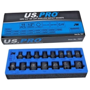 US PRO 15pc Impact Socket Set 1/2" Drive 10mm/24mm Shallow Bi Hex In EVA Foam - Picture 1 of 4