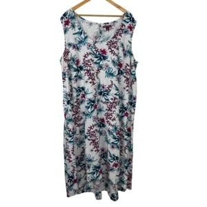 Jessica London Linen Blend Sheath Dress Size 26 White Multicolor Floral Midi EUC - Picture 1 of 10