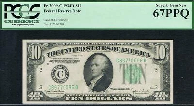 TOP POP NOTE. $10 1934D Philadelphia FRN. Fr. 2009-C. PCGS 67 PPQ.  - Image 1 of 2