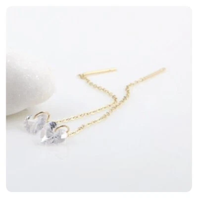 Preciosos pendientes colgantes básicos de oro amarillo de 14K enhebrador largo hechos en Corea Foto 1 de 4