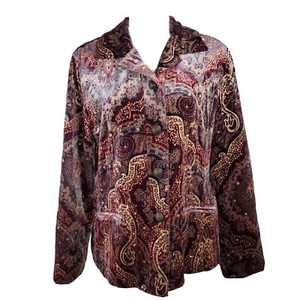 Chico's Women’s Multicolored Velvet Paisley Blazer Button Up Jacket, Size 2 - Picture 1 of 12