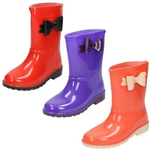 Girls 'Spot On' Bow Detail Wellington Boots - Picture 1 of 28
