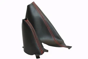 Fits 02-06 Mini Cooper Vinyl Automatic & E Brake Boots SET w/Red Stitch - Bild 1 von 5