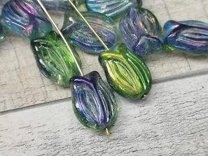 10 Czech glass large tulip flower beads - magic orchid - 16 x 11 mm - Picture 1 of 8