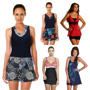 Aroona Women Skirted Swimsuit Ladies Swimdress One Piece Bathing Suit Swimwear - Picture 1 of 27