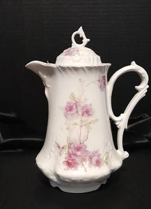 Antique Carl Tielsch C.T. Germany Tea/Coffee Pot & Lid with Pink Roses - Picture 1 of 6