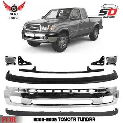 Front Bumper Chrome Steel & Fog Lights Assembly Kit For 2000-2006 Toyota Tundra - Imagem 1 de 4