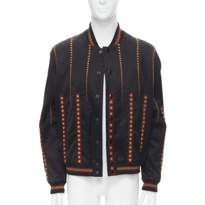 Runway SAINT LAURENT '18 Teddy satinado dorado estrella embellecer chaqueta bomber EU52 Foto 1 de 4