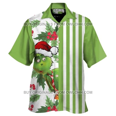 Christmas Big Grinch Print With Cherry Unisex Hawaiian Shirt - Image 1 of 4