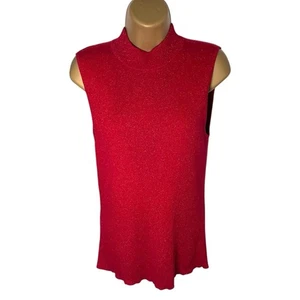 Y2K Nygard Collection Metallic Sleeveless Sweater Top Mock Neck Red L - Picture 1 of 4
