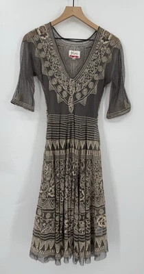 Vestido Johnny Was Para Mujer XS Beige Gris Transparente Bordado Capas Boho Biya Foto 1 de 4