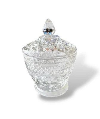 Cuenco de azúcar Anchor Hocking Wexford con tapa tarro de boticario de vidrio cortado cristal vintage Foto 1 de 4