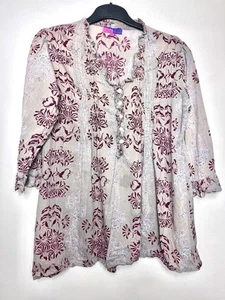 Top NILA RUBIA Taupe Gris Plata Estampado Floral Indio 100% Algodón Talla L UK 14 16 - Imagen 1 de 7
