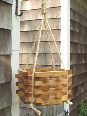 Stained Hexagon Octagon wood wooden bucket hanging planter plant Indoor/Outdoor - Image 1 of 4