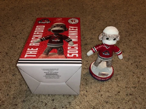 Babs Rockford Sock Monkey Rockford IceHogs Chicago Blackhawks SGA Bobblehead NEW Cover