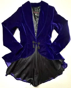The Dark Angel Punk Velvet Peplum Coat Jacket XS Violet Tails Lace Up Cosplay EC - Picture 1 of 11