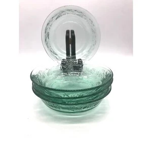 Four Vintage Green Tint Glass Libbey Shallow Berry Fruit Dessert Bowls  - Picture 1 of 8