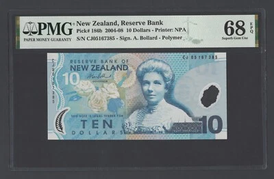 New Zealand 10 Dollars 2004-08 P186b Uncirculated Grade 68 Top Pop - Image 1 of 2